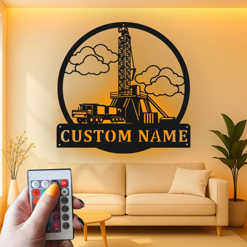 Custom Oil Rig Metal Wall Art | Personalized Drilling Derrick LED Sign | Industrial Oilfield Decor | Gift for Worker