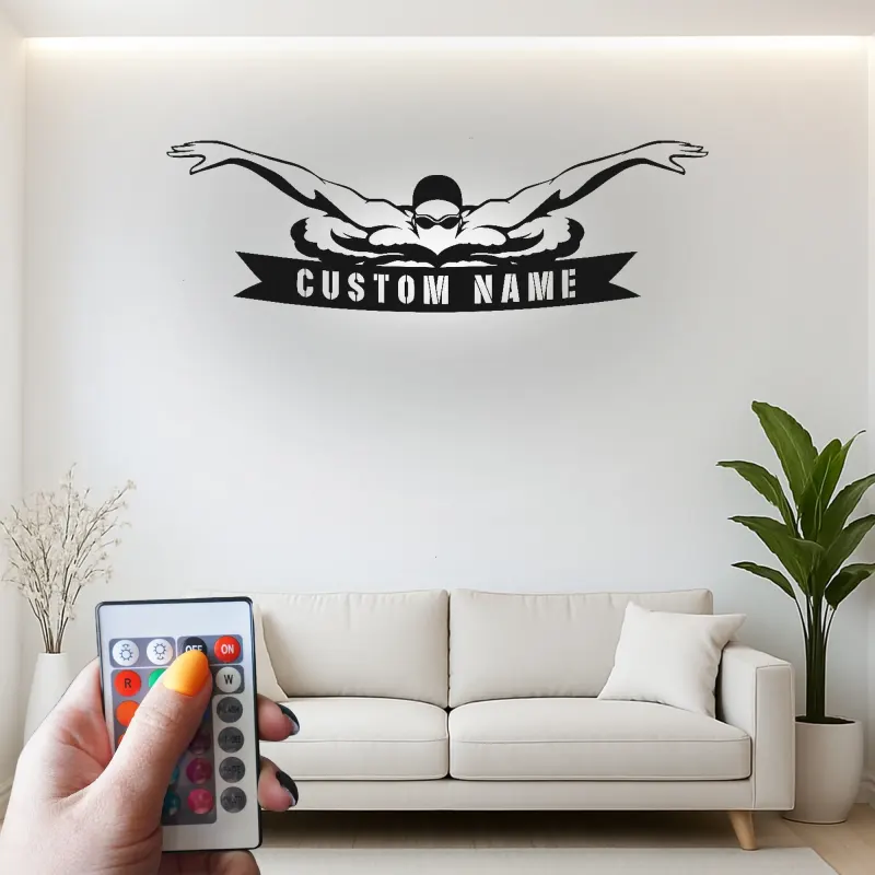 Décoration murale en métal LED personnalisée pour nageurs - Cadeau pour nageurs