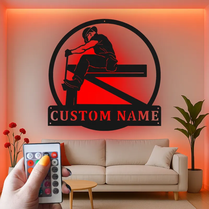 Personalisierte Eisenarbeiter LED Schild | Individuelles Metallschild | Stahlarbeiter Namensschild für Werkstatt & Garage | Geschenk für Ihn