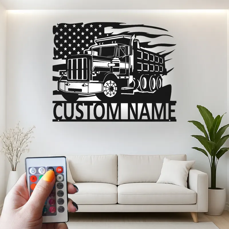 Custom Truck Led Light Metal Wall Art Personalized Gift for Truckers Garage or Man Cave Decor