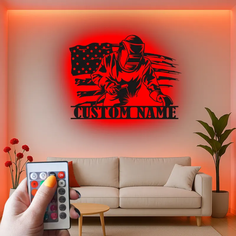 Insegna in metallo LED personalizzata con bandiera americana per saldatori, regalo personale per saldatori, decorazione per garage o laboratorio