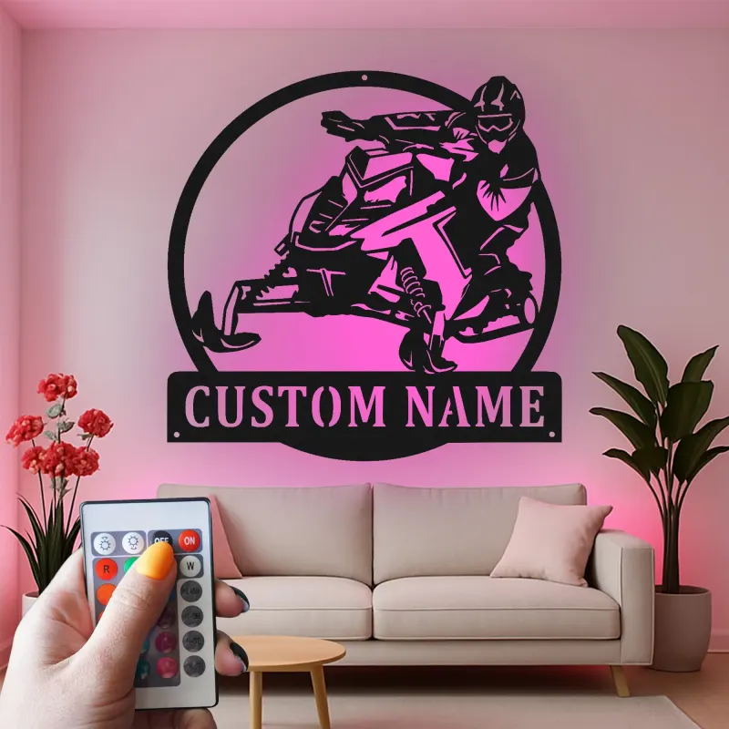 Insegna in metallo personalizzata per motoslitta | Arte murale LED personalizzata | Regalo per appassionati di sport invernali e decorazione per garage
