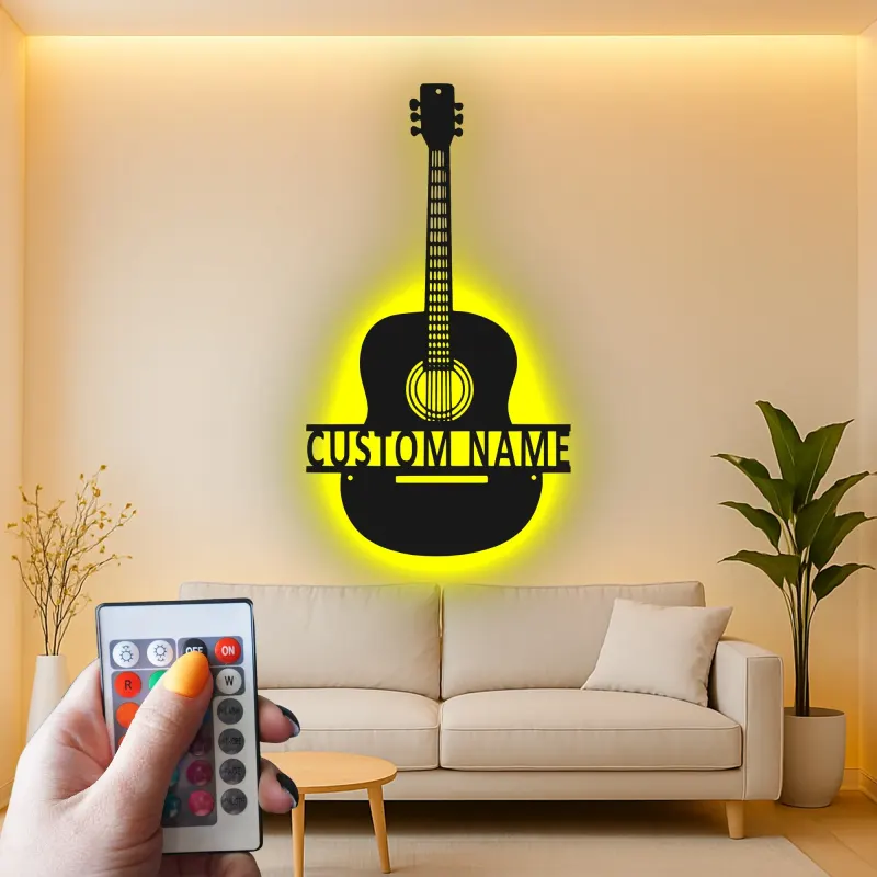 Personalisierte Gitarren-LED-Leuchte | Individuelle Metall-Wandkunst für Musikzimmer | Geschenk für Musiker