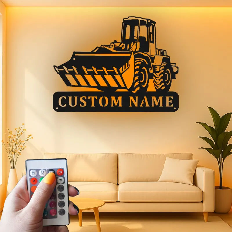Insegna in metallo personalizzata con LED Bulldozer Regalo per appassionati di costruzione Decorazione per garage o ufficio