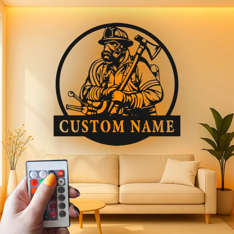 Personalized Firefighter LED Sign | Custom Metal Wall Art for Fire Station & Man Cave | First Responder Gift