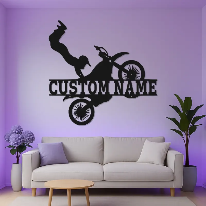 Panneau Motocross Personnalisé | Décoration murale en métal LED pour cave à vin | Décor de nom de pilote sur mesure | Cadeau de sports extrêmes