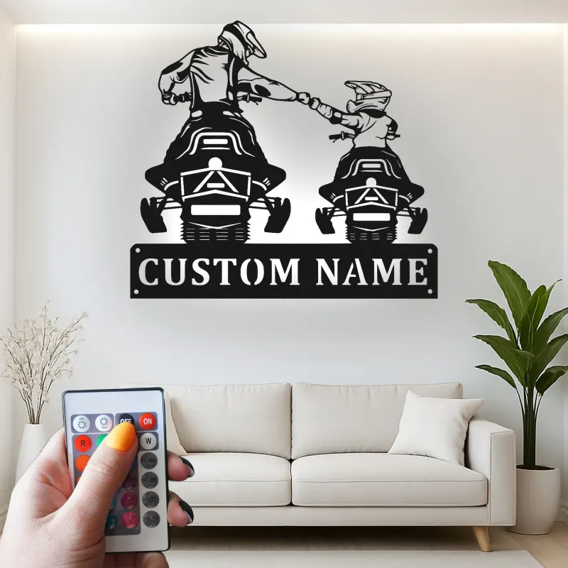 Custom Motocross Duo Led Light Metal Wall Art Personalized Gift for Dirt Bike Enthusiasts Garage or Man Cave Decor