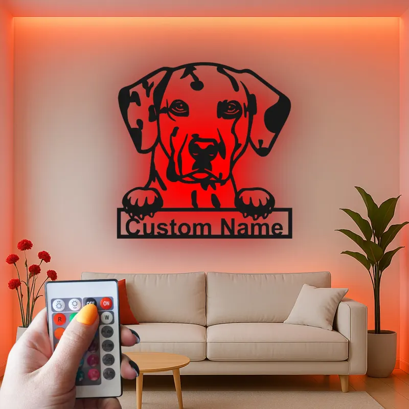 Cartel de metal LED personalizado de Dálmata, regalo para amantes de los perros, decoración para el salón