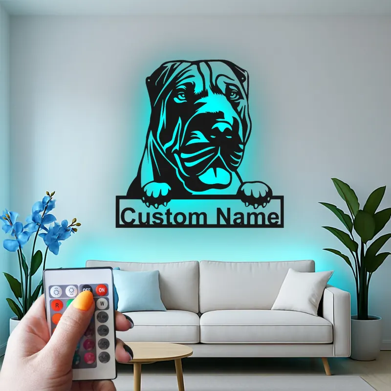 Cartel de metal personalizado con luz LED de mastín, regalo para amantes de los perros, decoración de sala de estar