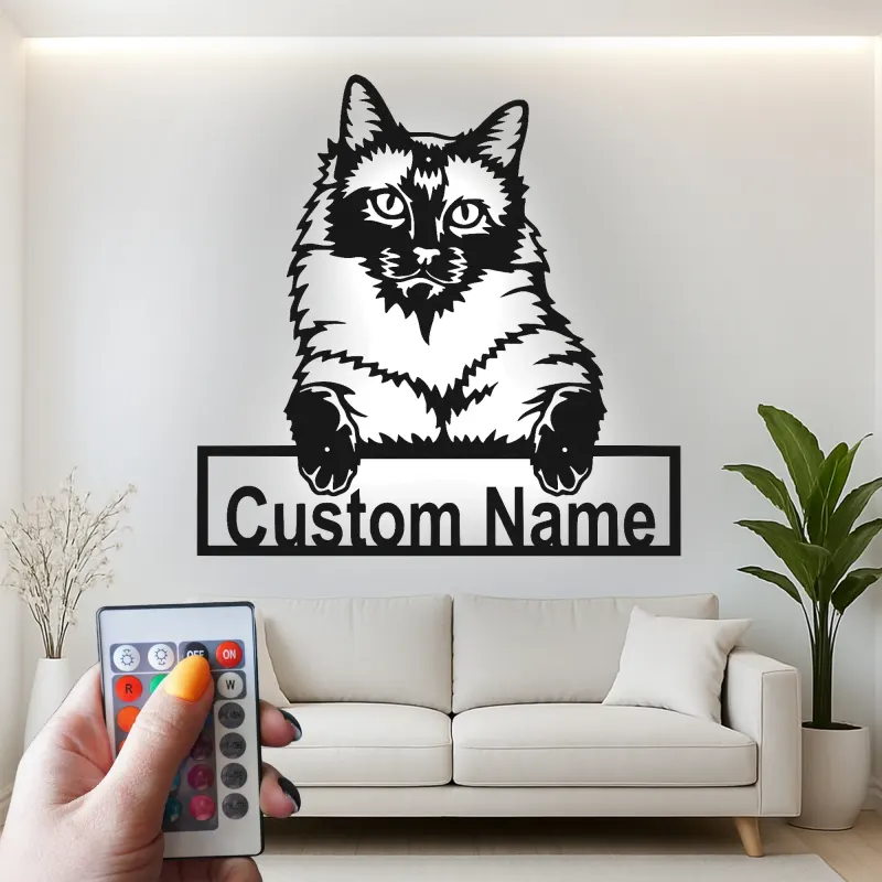 Décoration murale en métal personnalisée avec chat Maine Coon, rétroéclairage LED, cadeau pour amoureux des animaux, décoration de salon pour propriétaires de chats