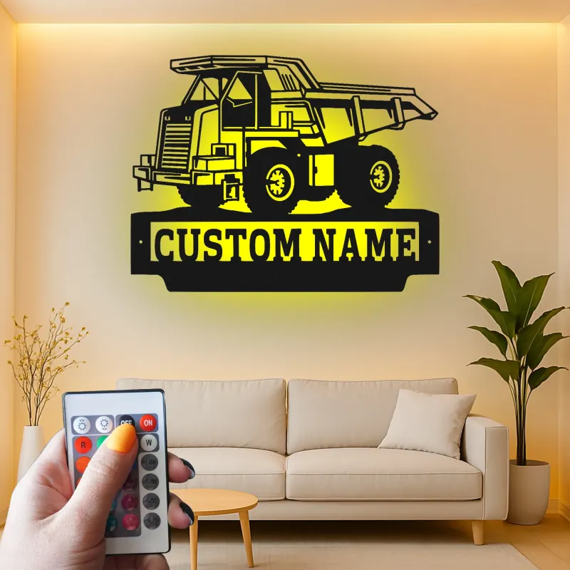 Cartel de metal LED de camión volquete personalizado, regalo de construcción para él, decoración de garaje o man cave