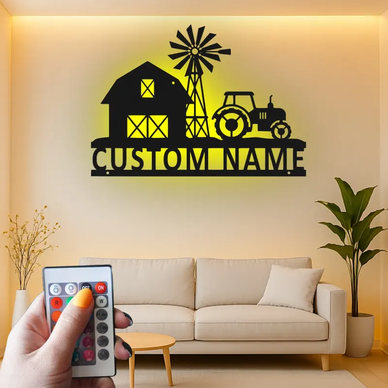 Cartel de Metal de Tractor Personalizado | Arte de Pared LED de Granja | Decoración Rústica de Establo para Hogares de Campo | Regalo para Granjeros