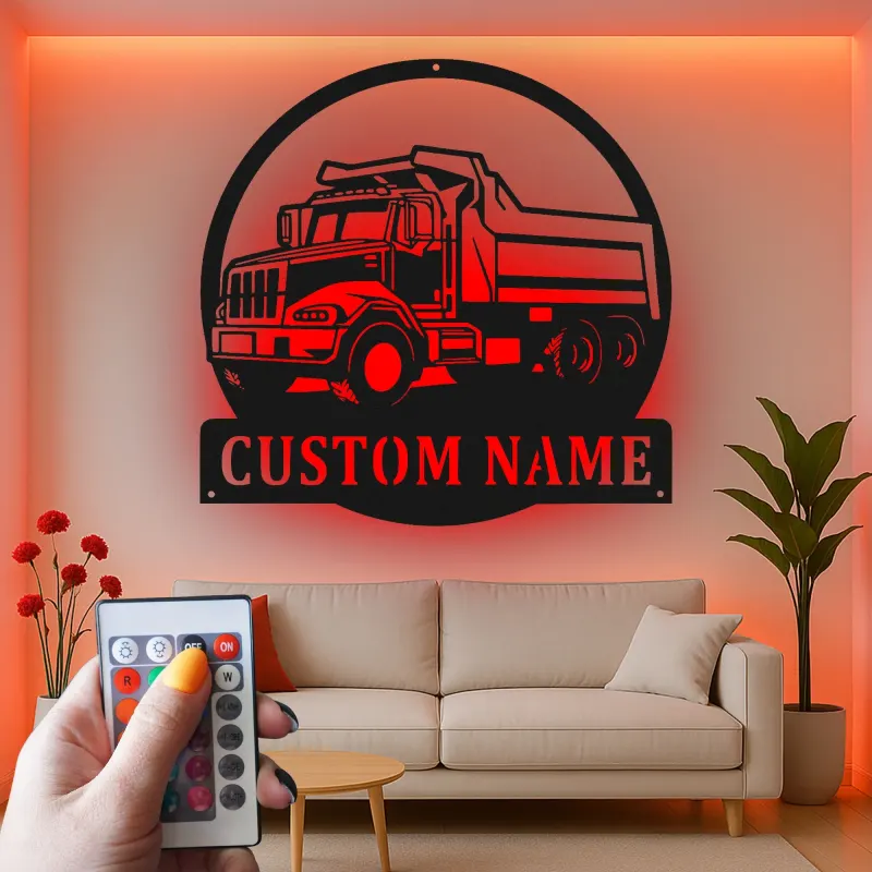 Décoration murale en métal LED personnalisée en forme de camion benne pour passionnés de camions - Décoration de garage ou de coin homme