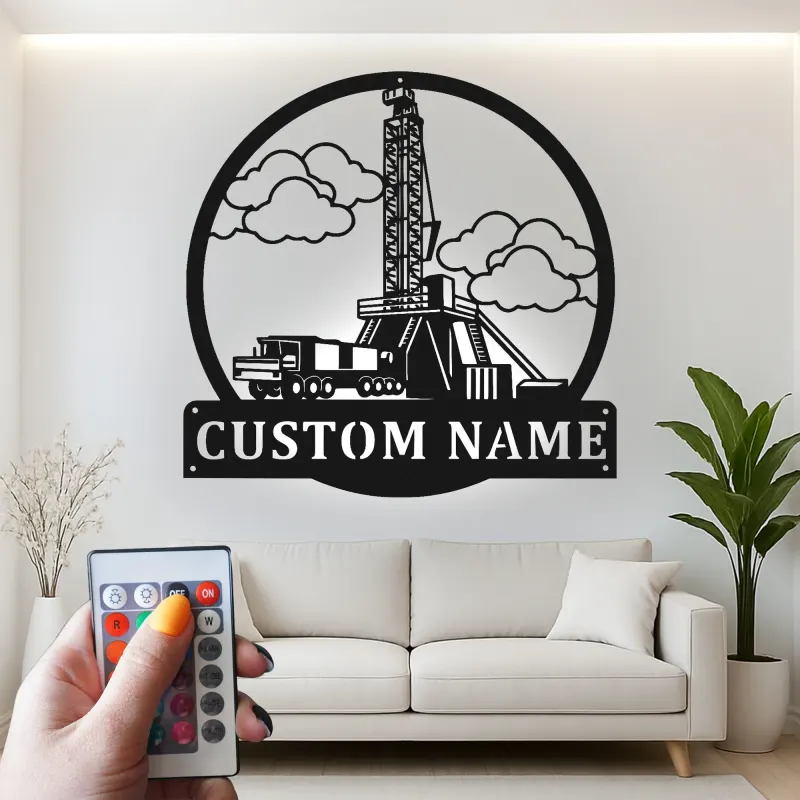 Custom Oil Rig Metal Wall Art | Personalized Drilling Derrick LED Sign | Industrial Oilfield Decor | Gift for Worker