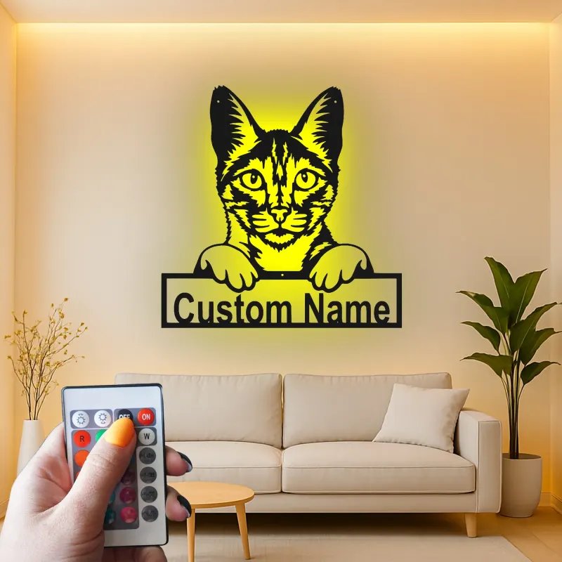 Custom Cat Led Light Metal Wall Art Personalized Gift for Cat Lovers Living Room or Bedroom Pet Decor