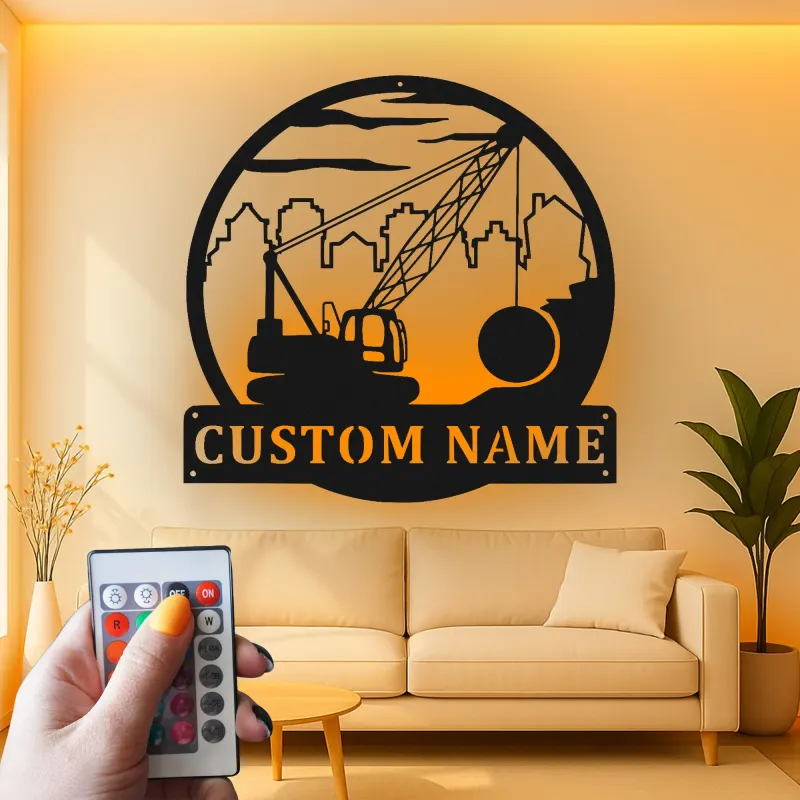 Décoration murale en métal LED de grue de construction, cadeau unique pour les bâtisseurs, décoration de bureau ou d'atelier