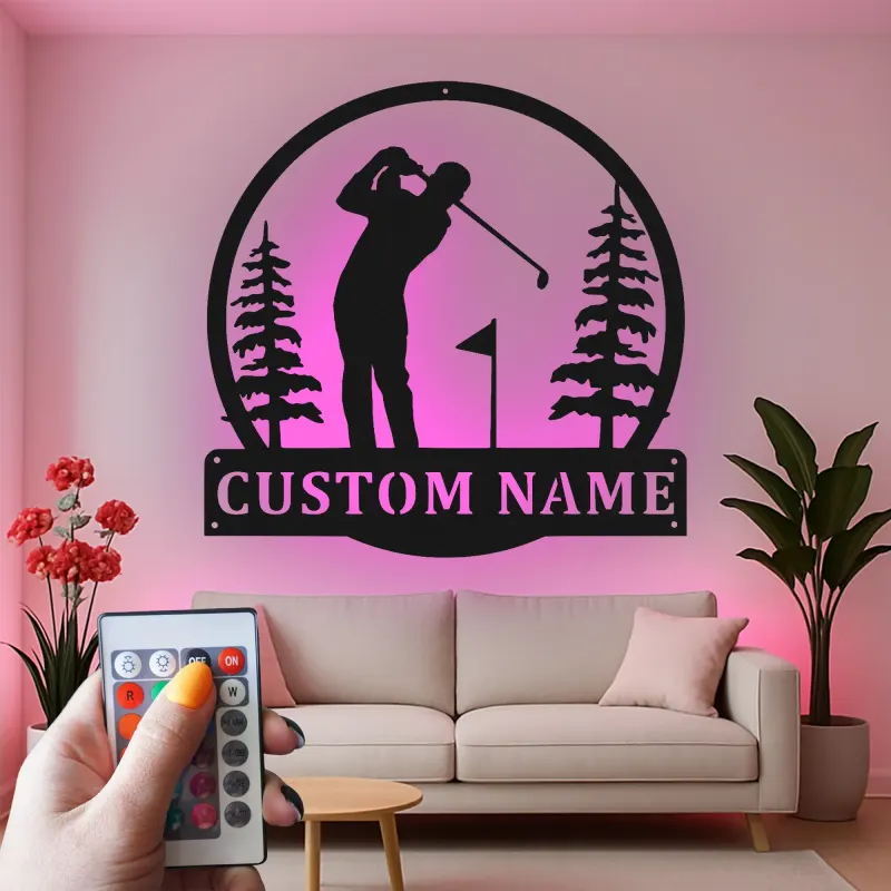 Cartel LED de golf personalizado | Decoración mural de metal a medida para sala de ocio | Decoración con nombre de golfista | Regalo para papá