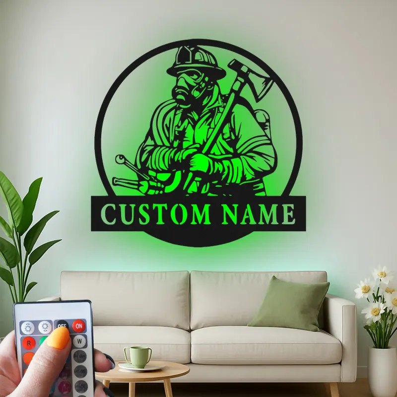 Personalized Firefighter LED Sign | Custom Metal Wall Art for Fire Station & Man Cave | First Responder Gift