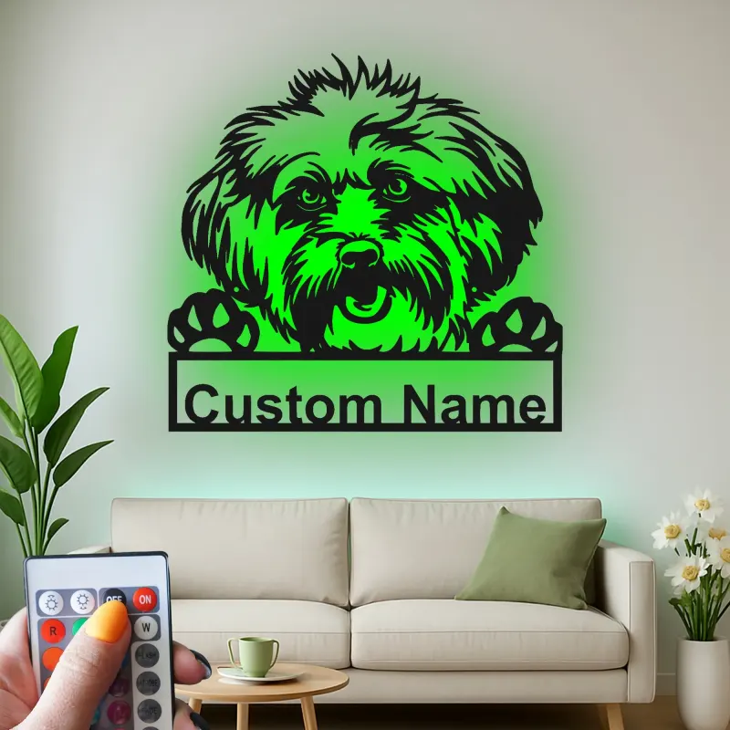 Cartel de metal LED personalizado de Shih Tzu, regalo para amantes de los perros, decoración para sala de estar