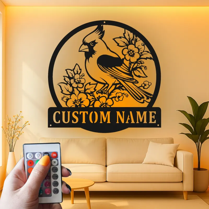 Custom Cardinal Bird Led Light Metal Wall Art Personalized Nature Lover Gift Living Room or Garden Decor 2