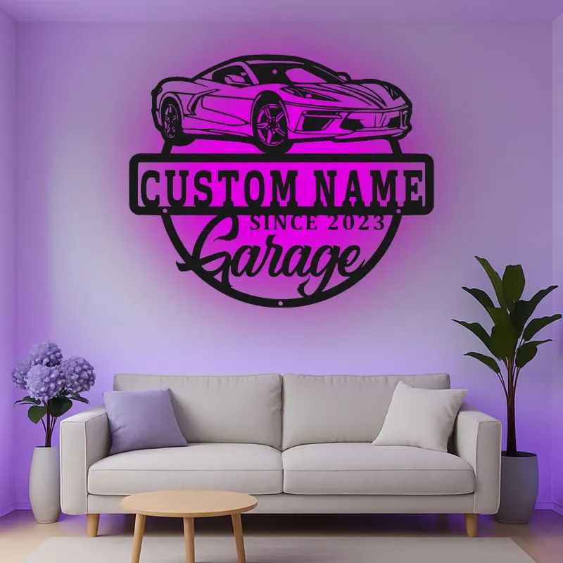 Custom Sports Car Led Light Metal Wall Art Personalized Garage Gift for Car Enthusiasts Man Cave Decor 2