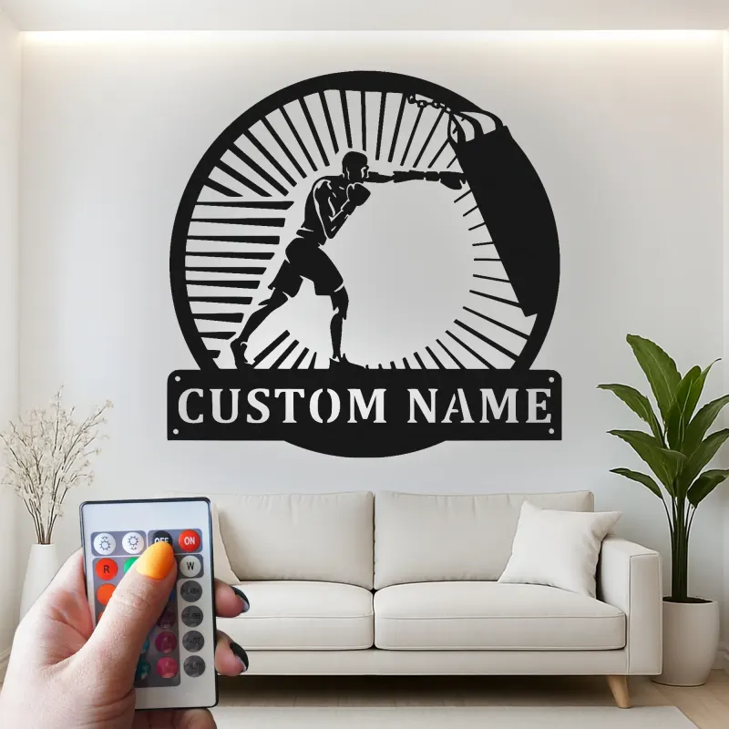 Custom Boxer Led Light Metal Wall Art Personalized Gift for Boxing Enthusiasts Gym or Man Cave Decor