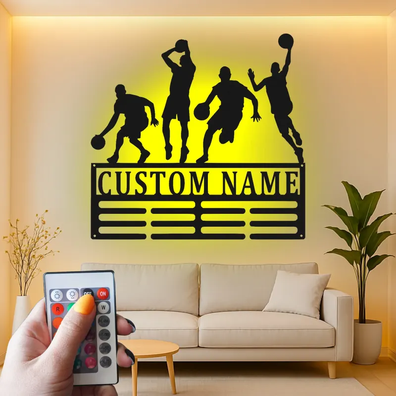 Insegna in metallo LED personalizzata per giocatore di basket - Regalo personalizzato per appassionati di sport e decorazione per sala giochi