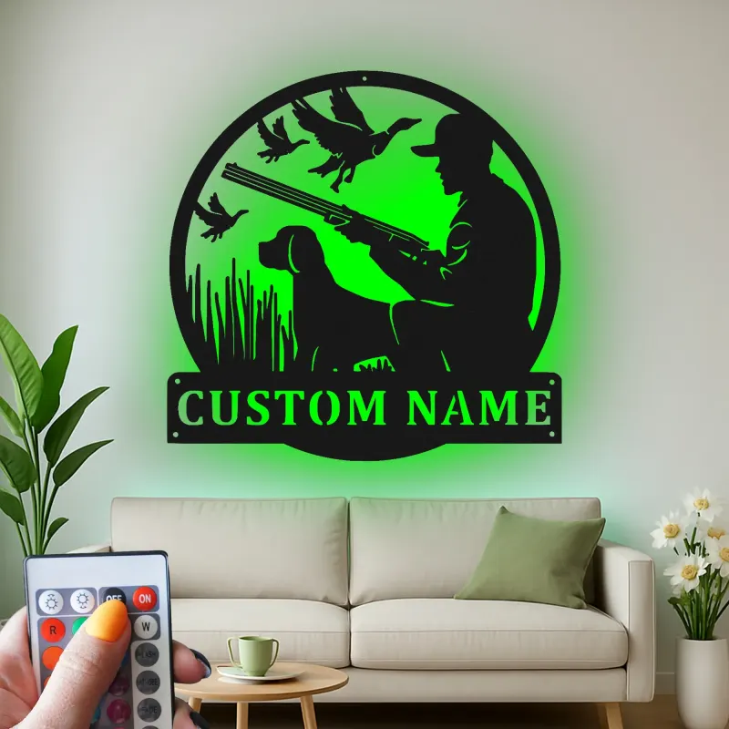 Custom Duck Hunting Metal Wall Art | LED Light Silhouette Sign | Personalized Hunter Gift | Rustic Cabin Decor