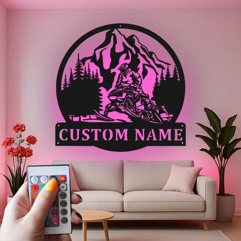Custom Snowmobile Metal Sign | LED Backlit Wall Art | Personalized Rider Gift for Cabin & Garage Decor