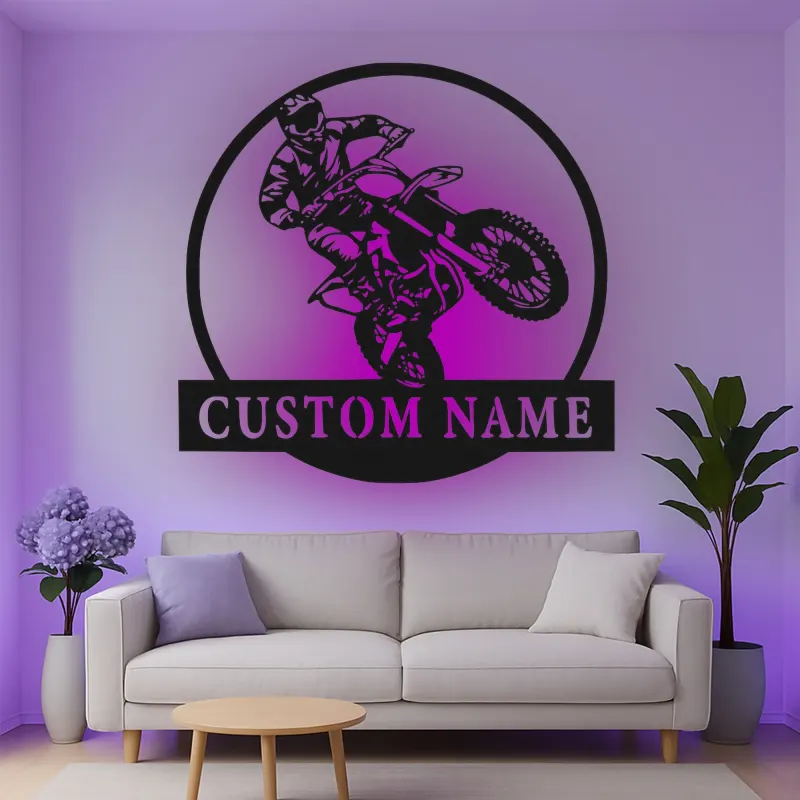 Custom Motocross Rider Led Light Metal Wall Art Personalized Gift for Dirt Bike Enthusiasts Garage or Man Cave Decor 7