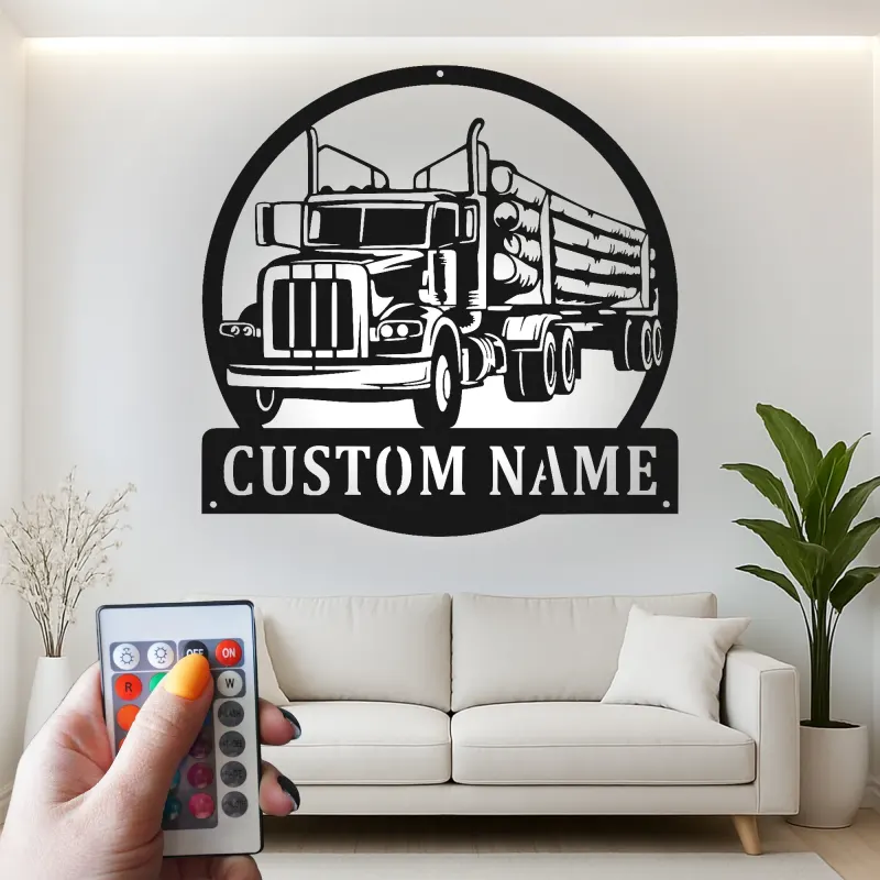 Custom Logging Truck Metal Sign | Personalized LED Wall Art for Truckers | Rustic Cabin & Garage Decor | Gift for Loggers