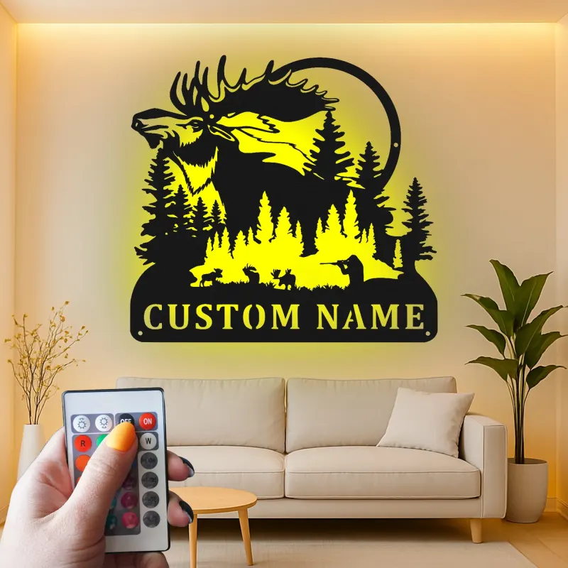 Personalized Moose Metal Sign | LED Backlit Wall Art for Cabin & Lodge Decor | Custom Hunter Name Plaque