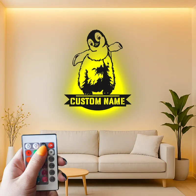 Cartel de metal LED personalizado de pingüino regalo para decoración de guardería de animales para niños