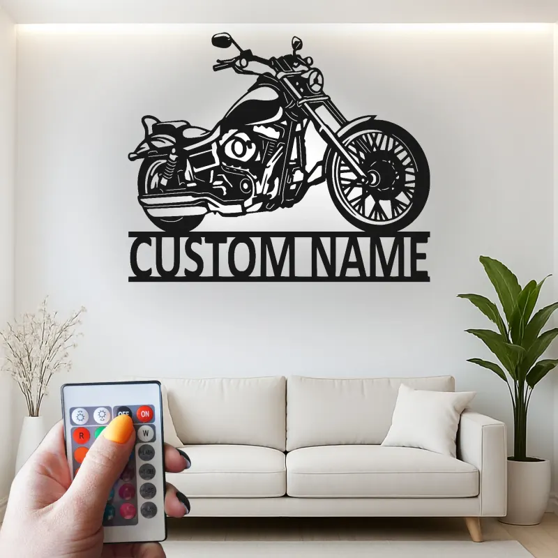 Panneau LED Moto Personnalisé | Art Métal Biker | Décor de Garage Lumineux | Cadeau de Cave à Homme pour Lui