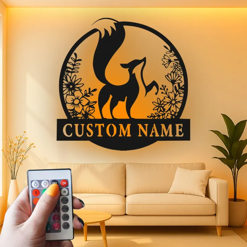 Panneau renard personnalisé avec LED | Décoration murale en métal sur mesure pour chambre de bébé | Décor animalier de la forêt | Cadeau pour amoureux de la nature