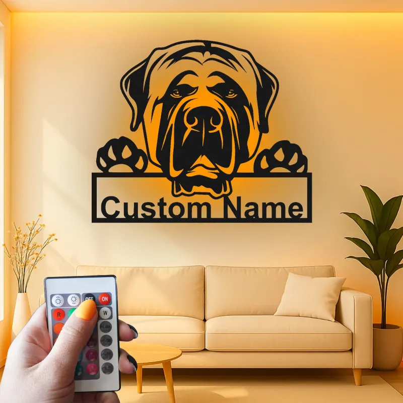 Cartel de metal LED personalizado de Mastín, regalo para amantes de los perros, decoración para sala de estar o vestíbulo