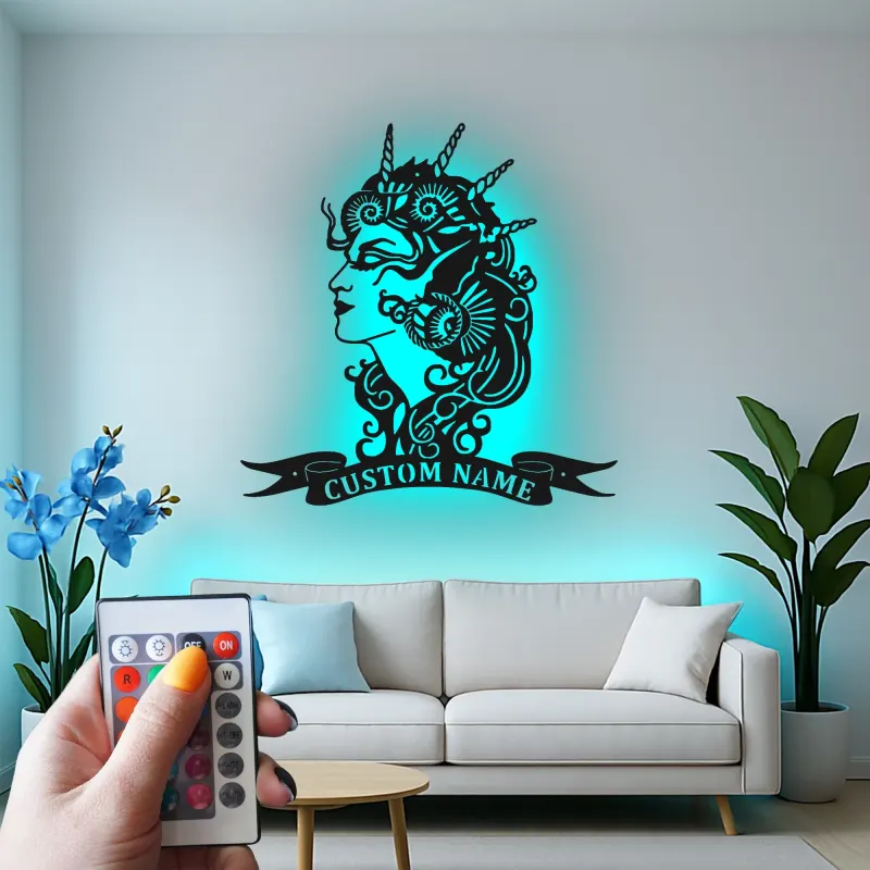 Decoración mural LED de metal de diosa | Decoración mística personalizada para dormitorio | Cartel con nombre a medida para ella