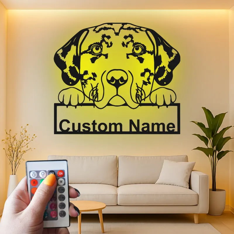 Personalisierte LED-Metall-Wandkunst für Catahoula-Leopard-Hunde – Geschenk für Haustiereltern, Deko für das Wohnzimmer