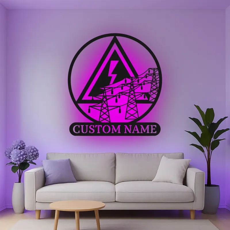 Décoration murale en métal personnalisée Electric Power Line avec rétroéclairage, cadeau unique pour ingénieurs