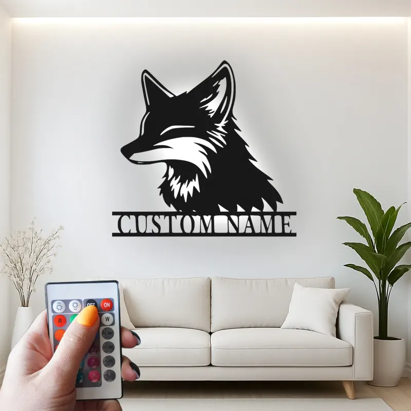 Custom Fox Metal Wall Art | Personalized LED Name Sign for Nursery or Living Room | Animal Lover Gift