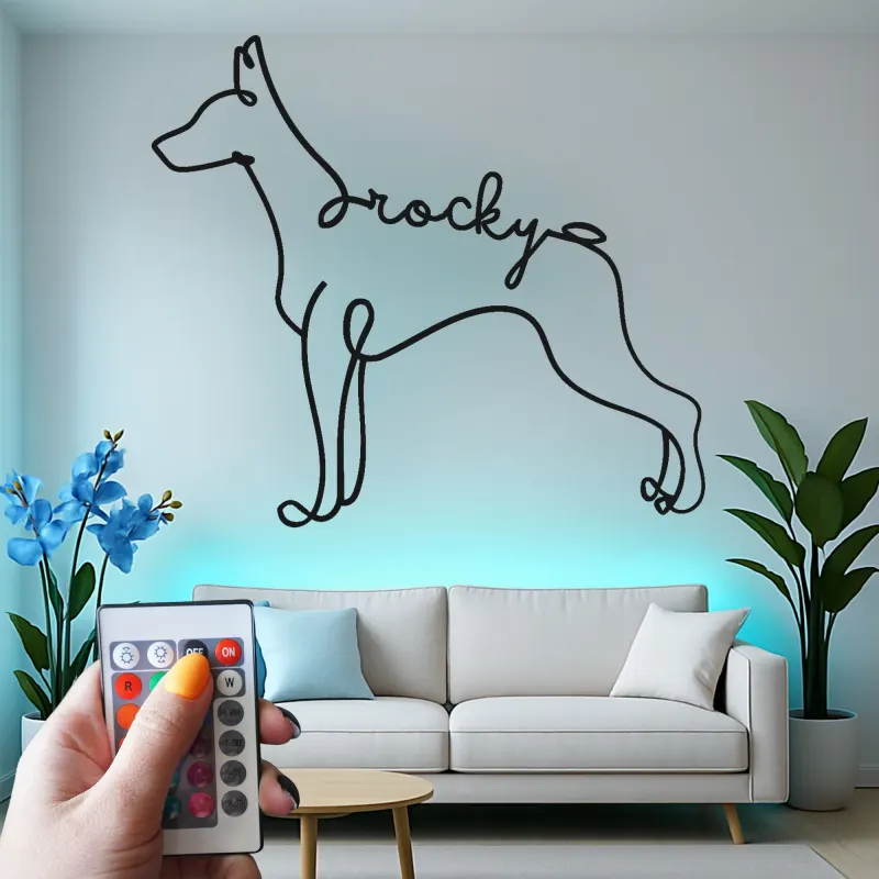 Insegna in metallo LED personalizzata per Doberman Pinscher - Regalo unico per amanti dei cani - Decorazione per soggiorno