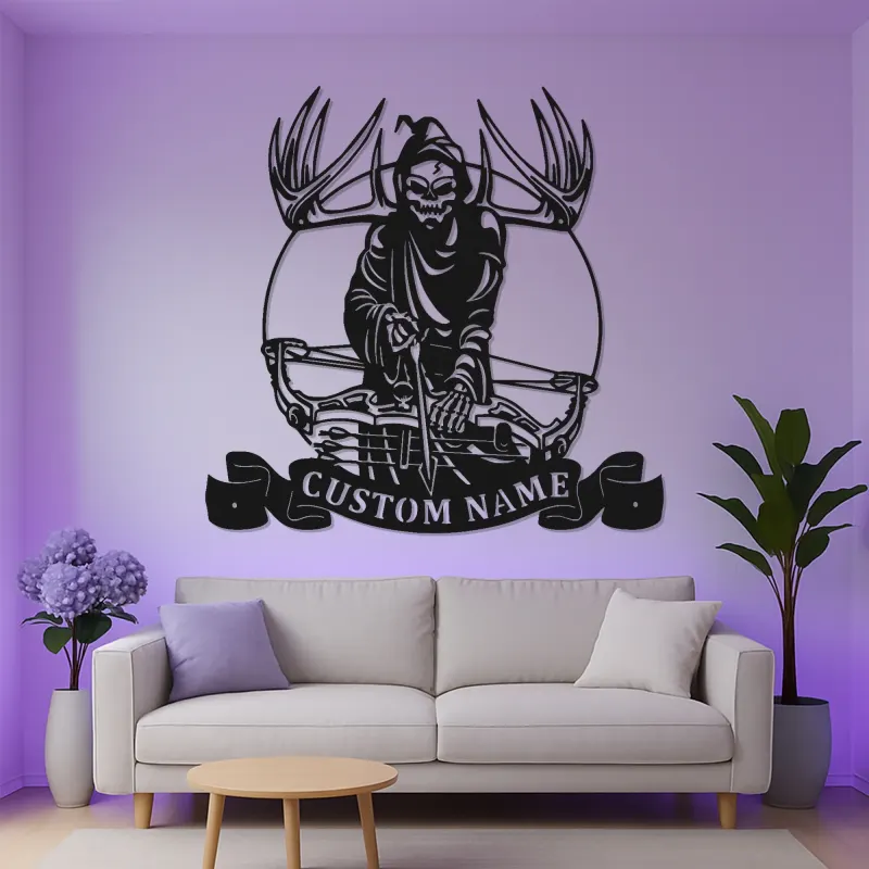 Grim Reaper Bow Hunter LED Sign | Custom Metal Wall Art | Personalized Hunter Gift for Man Cave | Hunting Decor