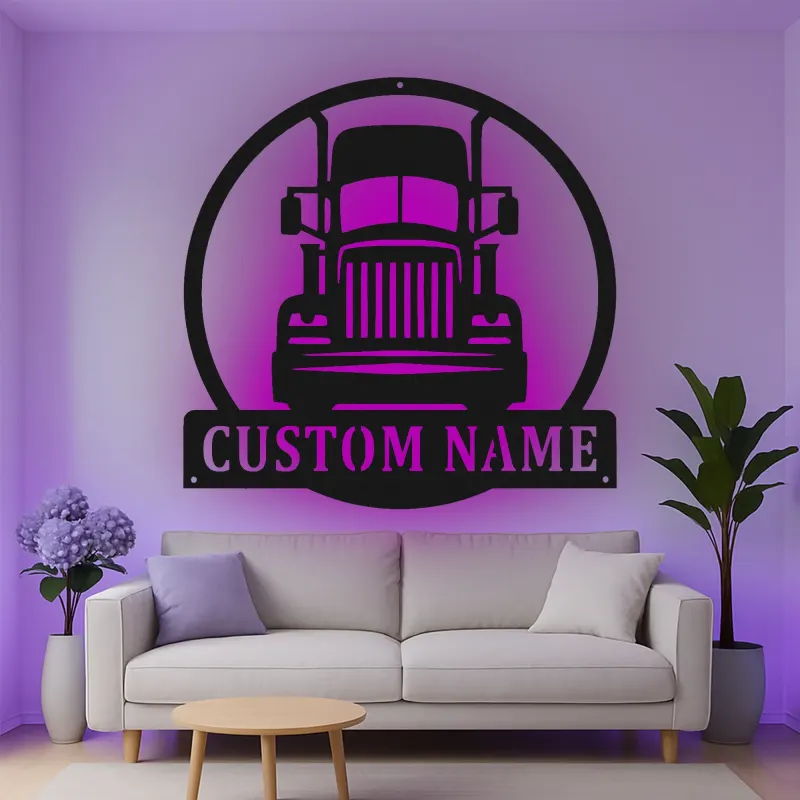 Custom Semi Truck Led Light Metal Wall Art Personalized Gift for Truckers Garage or Man Cave Decor 13