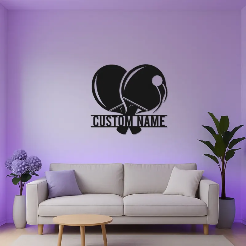 Personalized Ping Pong Paddle Sign | LED Metal Wall Art | Custom Table Tennis Gift | Game Room Decor