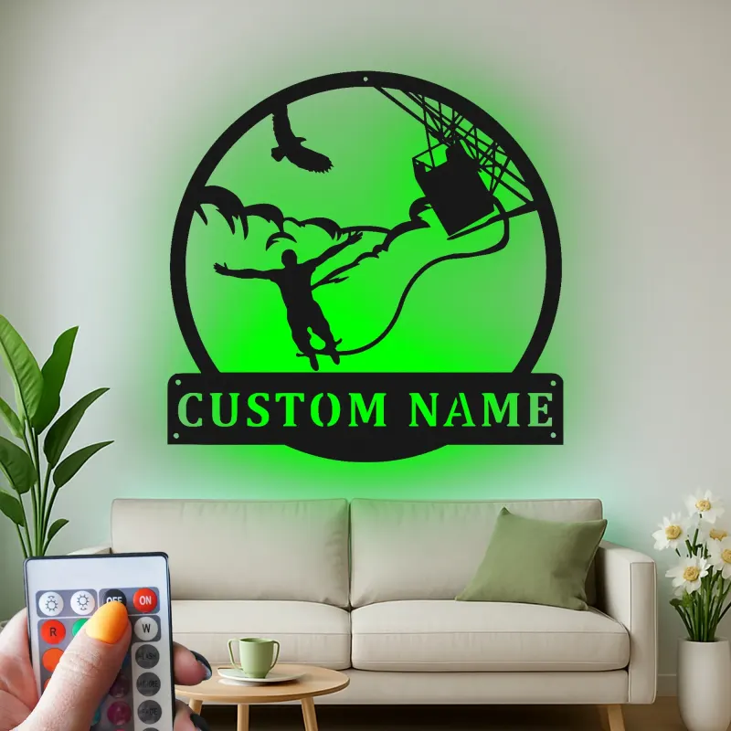 Custom Bungee Jumping Led Light Metal Wall Art Adventure Gift for Thrill Seekers Unique Man Cave Decor