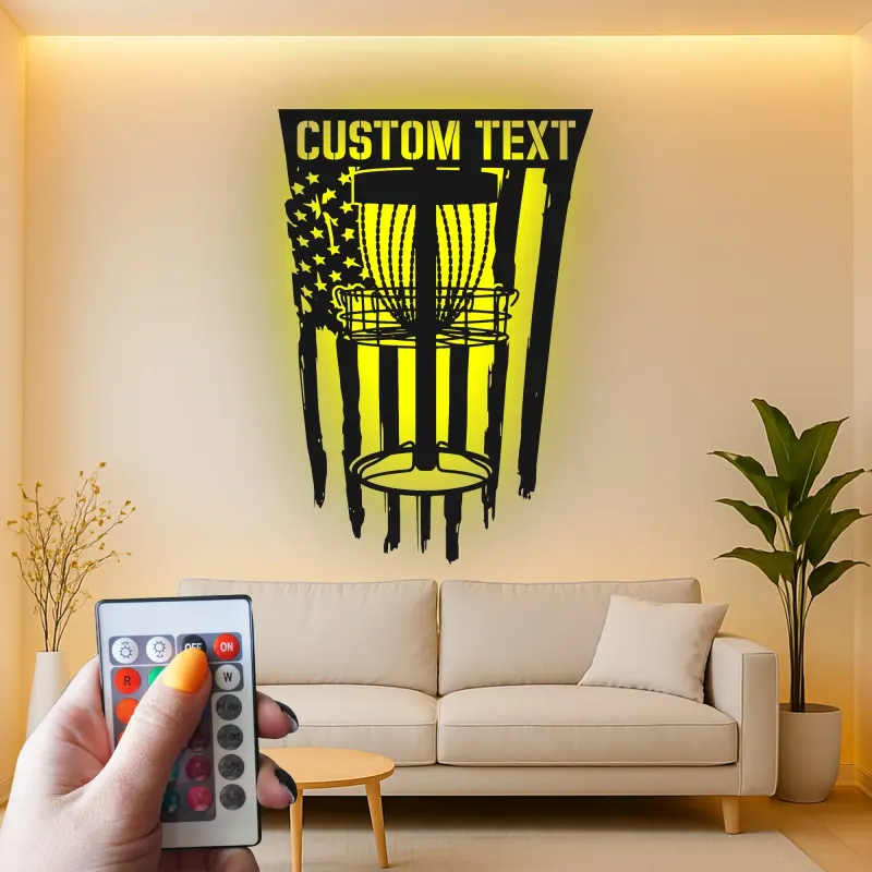 Custom Disc Golf Basket Led Light Metal Wall Art Gift for Disc Golf Enthusiast Game Room Decor