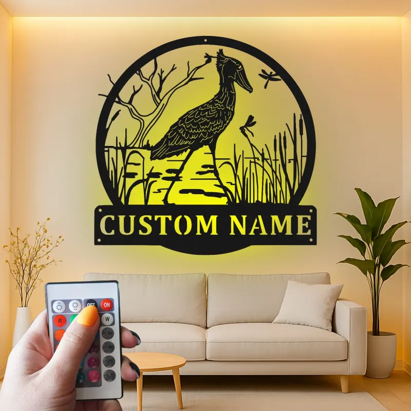 Enseigne héron en métal personnalisée | Décoration murale faune LED | Décor oiseau personnalisé pour amoureux de la nature | Enseigne cabane rustique
