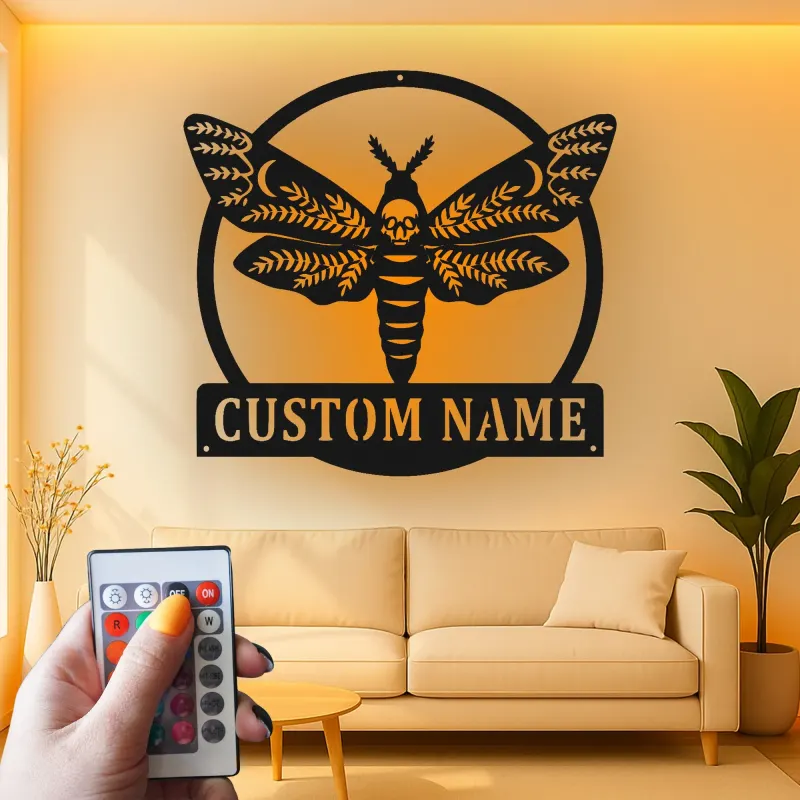 Décoration murale en métal personnalisée avec crâne de papillon et rétroéclairage LED - Cadeau gothique unique pour la chambre ou le salon