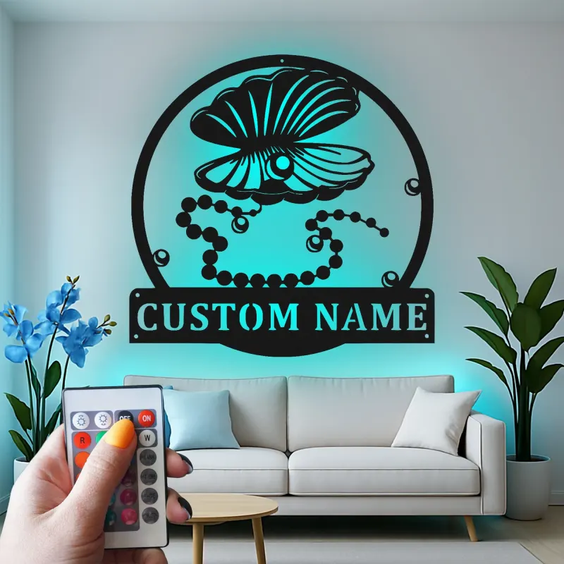 Insegna LED con Conchiglia di Ostrica | Arte Murale in Metallo Personalizzata | Decorazione Costiera Moderna per Casa al Mare, Salone e Spa | Regalo Nautico Personalizzato