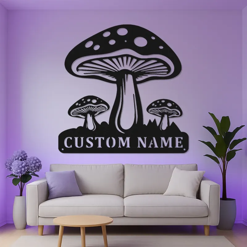 Psychedelisches Pilz-Trio LED-Schild | Personalisiertes Metallschild | Vintage Pilz-Dekor für das Schlafzimmer | Geschenk für Naturfreunde